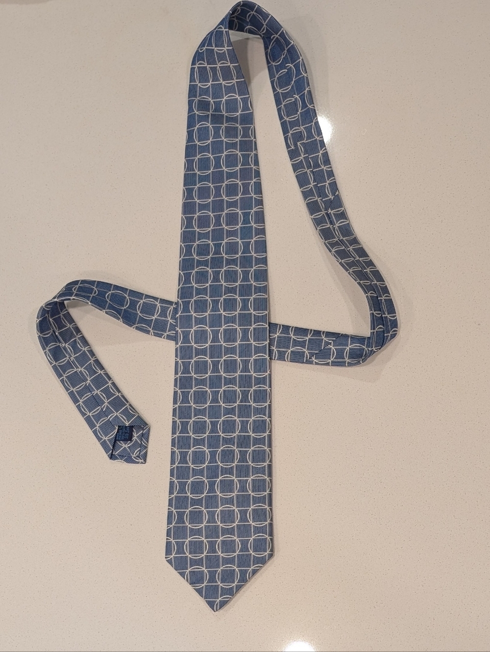 Polifrini Classic Blue Geometric Men's Tie.   100 % silk